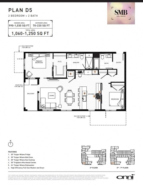 Floor plan for 2 beds, 2 baths, 990 sqft